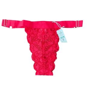 We Are HAH Gettin' Cheeky Panty Siren Red Floral Lace Adjustable XS/S 65009 NEW